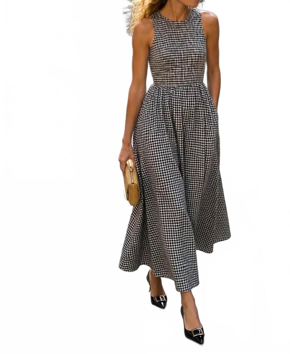 NEW FORTE open back gingham midi dress in black
